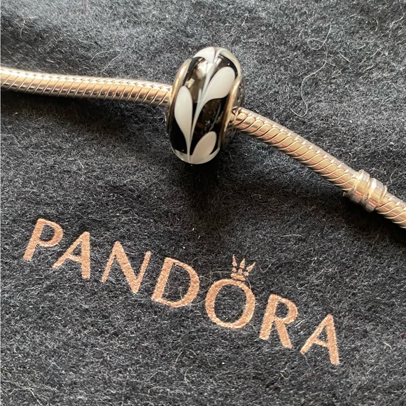 Pandora black and white swirl murano charm - Picture 1 of 3